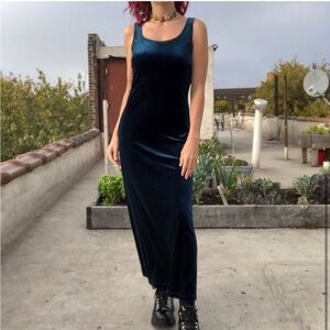 90s Y2K Women Sleeveless Velvet Maxi Dress Black Steampunk Whimsigoth Size 12